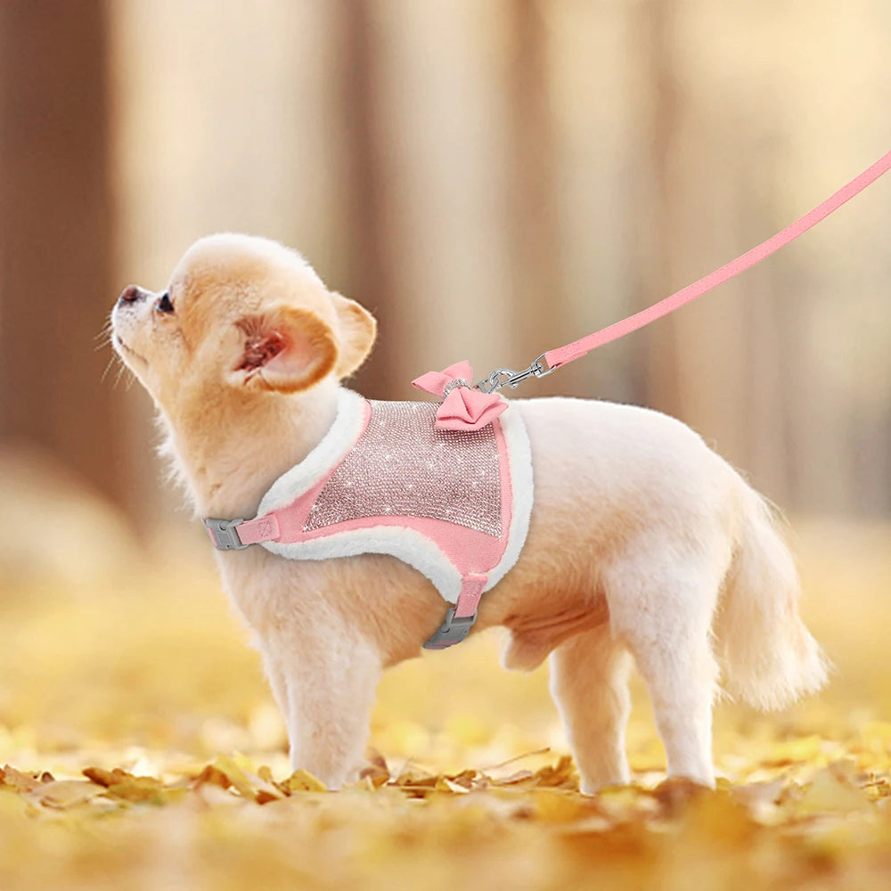 Premium Strass-Hundegeschirr mit Leine - Weiche Weste für kleine Hunde & Katzen