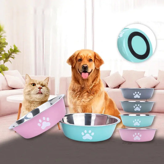 Neue Edelstahl Hund Becken Pfotenabdruck Heimtierbedarf Katzennapf Hundenapf Silikon Anti-Rutsch-Design Haustier Trinkwasser Futternapf Fellnasenliebe123