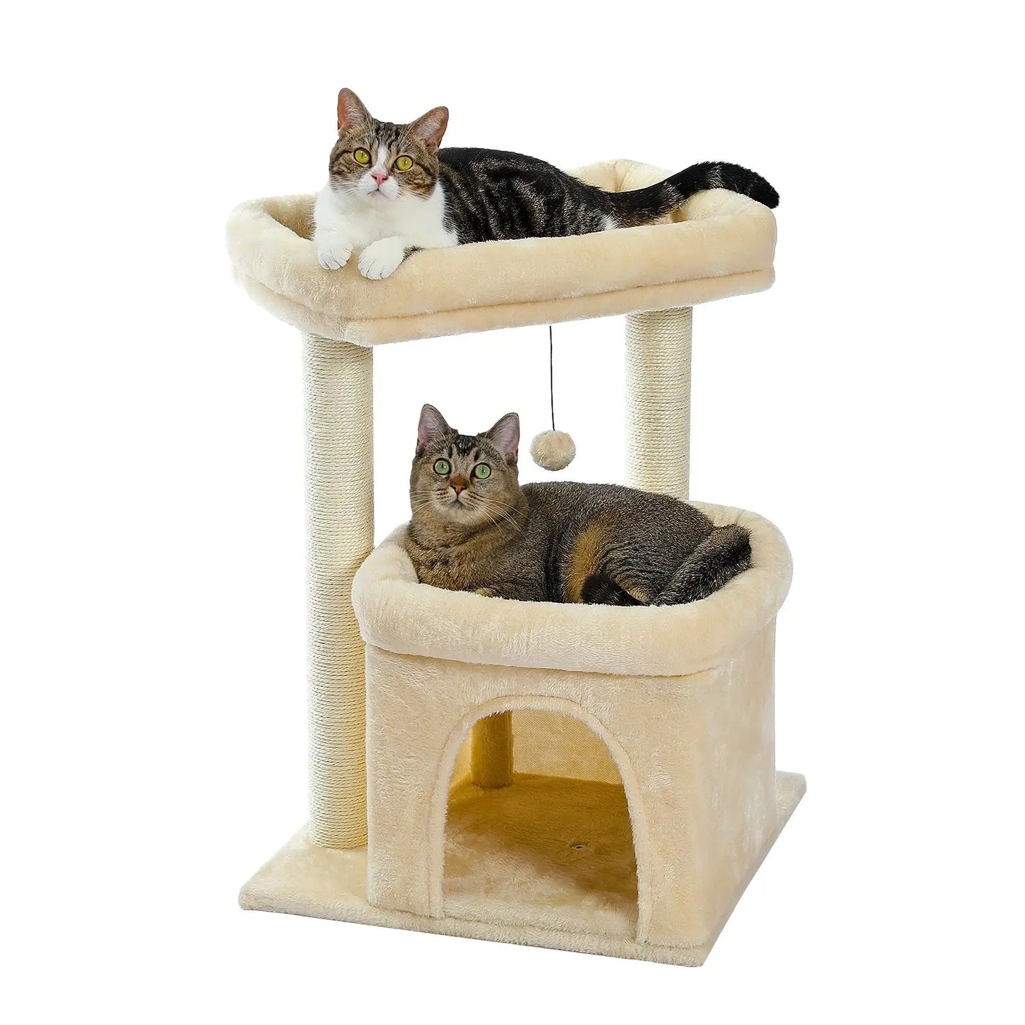 Kratzbaumturm für Hauskatzen mit privatem, gemütlichem Katzenwohnung, doppelter großer Sitzstange mit Kratzbäumen für Kätzchen Fellnasenliebe123