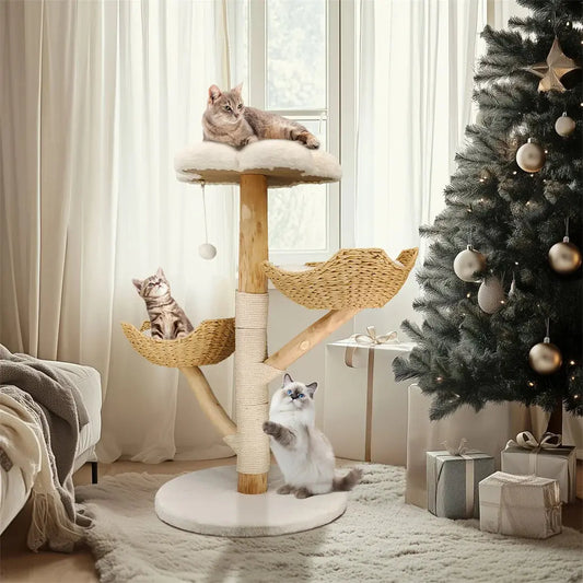 110 cm moderner Kratzbaum für Katzenmöbel, Aktivitätszentrum aus massivem Holz mit Kratzbaum für Kätzchen Fellnasenliebe123