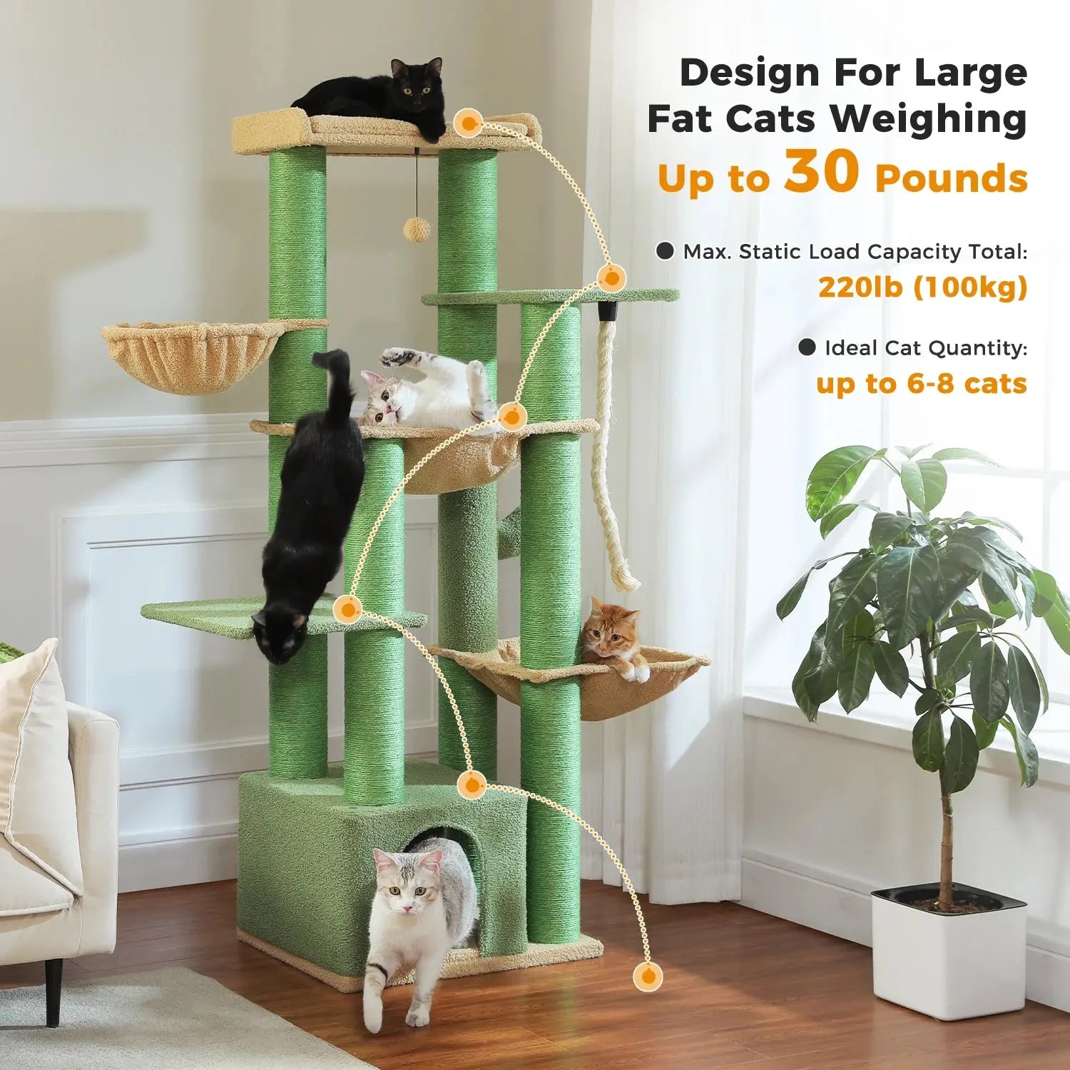 Großer Kratzbaum für große Katzen Robuster Katzenturm mit mehreren Ebenen Katzenhaus-Kletterbaum mit Hängematte 11 Sisalpfosten Große Sitzstange Fellnasenliebe123