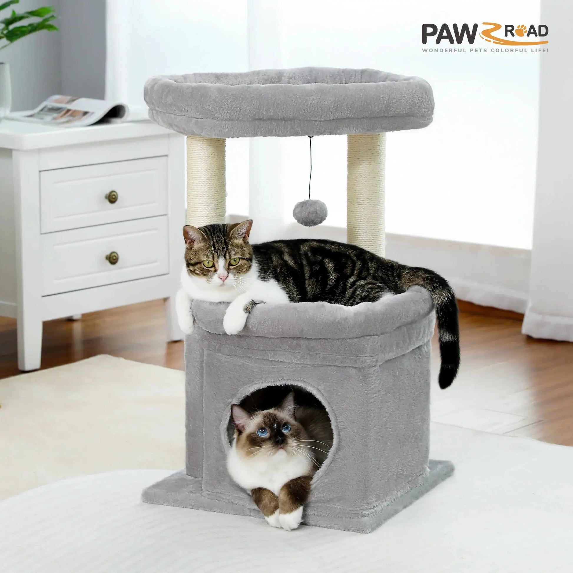 Kratzbaumturm für Hauskatzen mit privatem, gemütlichem Katzenwohnung, doppelter großer Sitzstange mit Kratzbäumen für Kätzchen Fellnasenliebe123
