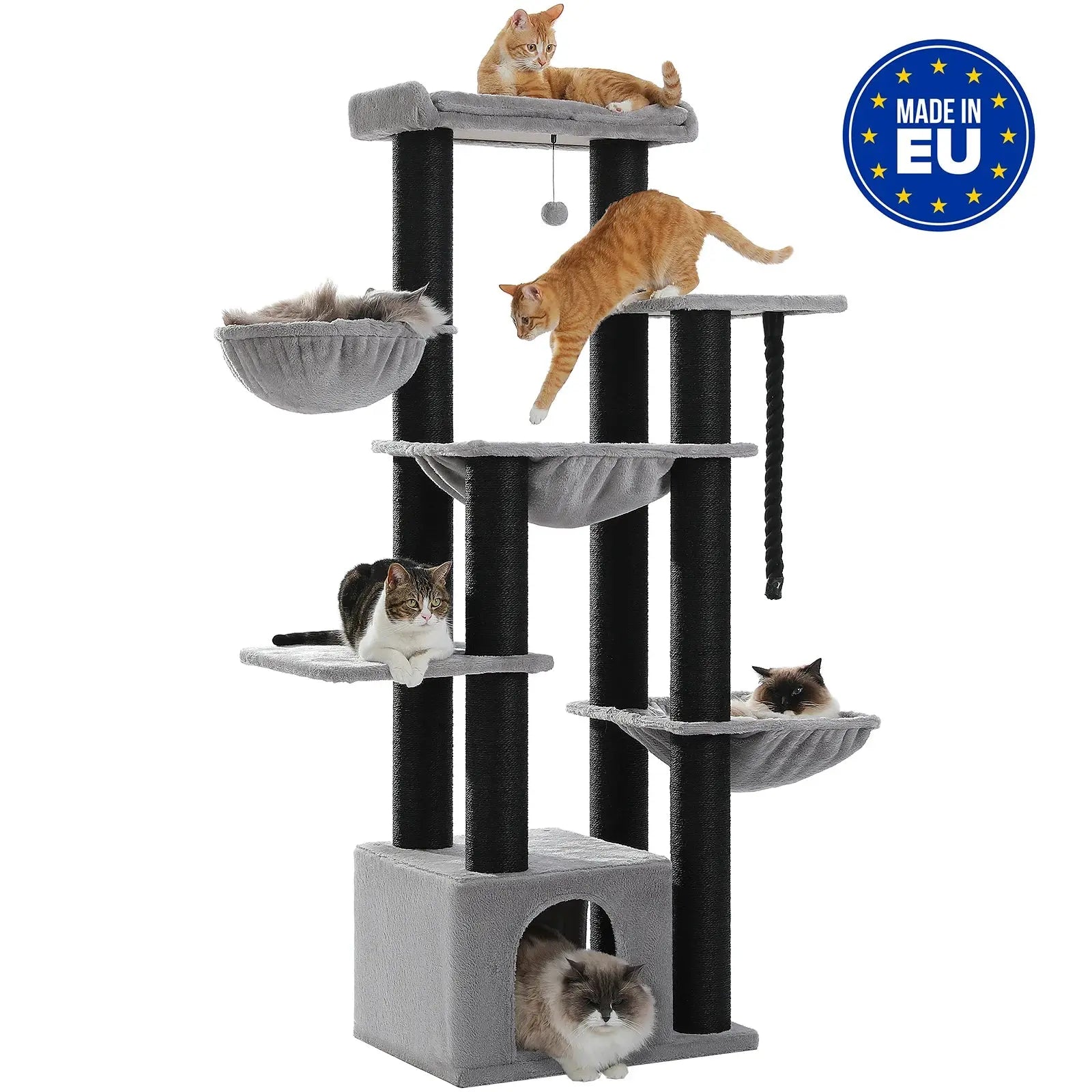 Großer Kratzbaum für große Katzen Robuster Katzenturm mit mehreren Ebenen Katzenhaus-Kletterbaum mit Hängematte 11 Sisalpfosten Große Sitzstange Fellnasenliebe123