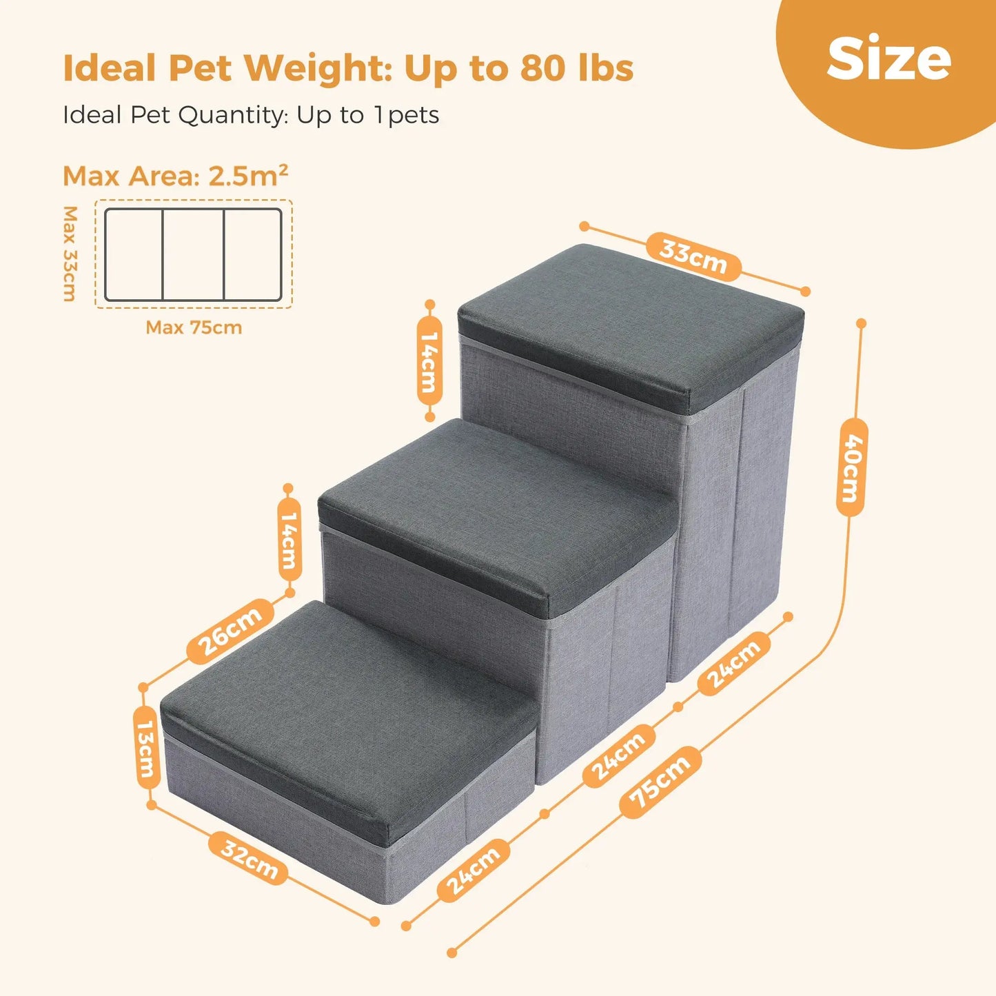 3-stufige Hundetreppe, faltbare Haustier-Treppe mit Aufbewahrungsbox, höhenverstellbare Hundetufen für kleine alte Hunde und Katzen, rutschfeste Haustierrampe für den Innenbereich Fellnasenliebe123
