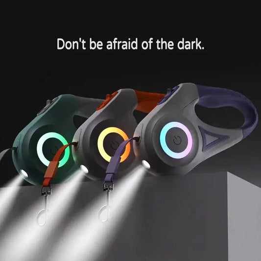 Einziehbare LED-Hundeleine mit Licht für Welpen, kleine, mittelgroße und große Hunde, Katzen, Haustiergeschirr, Gurte, Halsband, Zubehör, 3 m, 5 m Roulette Fellnasenliebe123