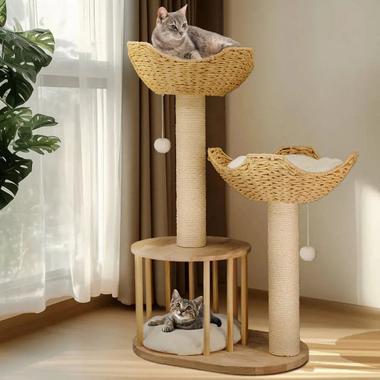 3-stöckiger Kratzbaum, gepolsterte Plüsch-Schlafensitzstangen, Kätzchen, Eigentumswohnung, Sisalseil, Kratzbäume und hängender Spielzeugturm für Kätzchen im Innenbereich Fellnasenliebe123