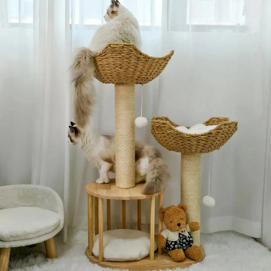 3-stöckiger Kratzbaum, gepolsterte Plüsch-Schlafensitzstangen, Kätzchen, Eigentumswohnung, Sisalseil, Kratzbäume und hängender Spielzeugturm für Kätzchen im Innenbereich Fellnasenliebe123