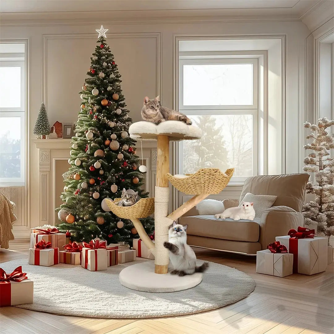 110 cm moderner Kratzbaum für Katzenmöbel, Aktivitätszentrum aus massivem Holz mit Kratzbaum für Kätzchen Fellnasenliebe123