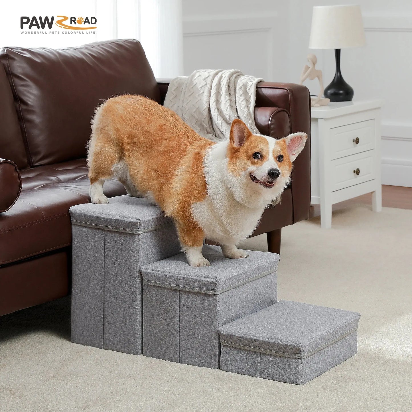 3-stufige Hundetreppe, faltbare Haustier-Treppe mit Aufbewahrungsbox, höhenverstellbare Hundetufen für kleine alte Hunde und Katzen, rutschfeste Haustierrampe für den Innenbereich Fellnasenliebe123