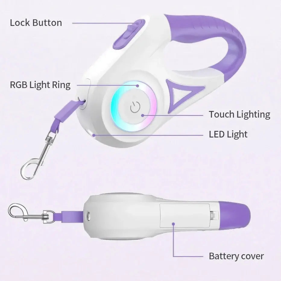 Einziehbare LED-Hundeleine mit Licht für Welpen, kleine, mittelgroße und große Hunde, Katzen, Haustiergeschirr, Gurte, Halsband, Zubehör, 3 m, 5 m Roulette Fellnasenliebe123