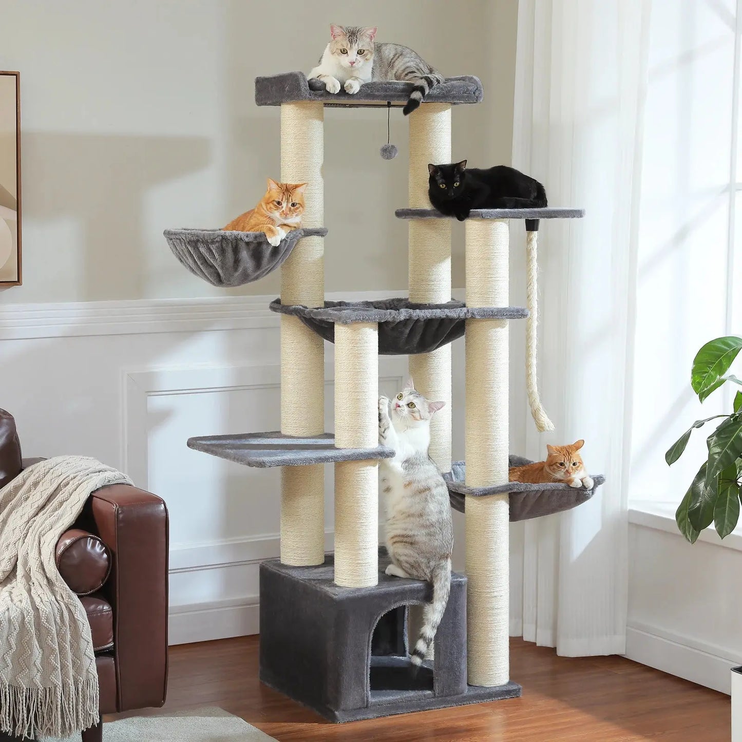 Großer Kratzbaum für große Katzen Robuster Katzenturm mit mehreren Ebenen Katzenhaus-Kletterbaum mit Hängematte 11 Sisalpfosten Große Sitzstange Fellnasenliebe123