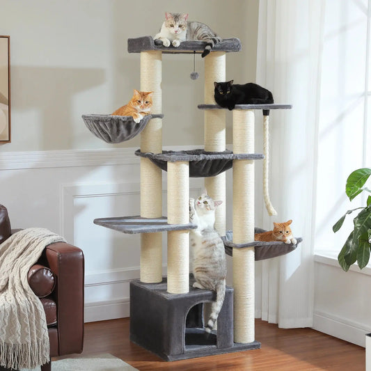 Großer Kratzbaum für große Katzen Robuster Katzenturm mit mehreren Ebenen Katzenhaus-Kletterbaum mit Hängematte 11 Sisalpfosten Große Sitzstange Fellnasenliebe123