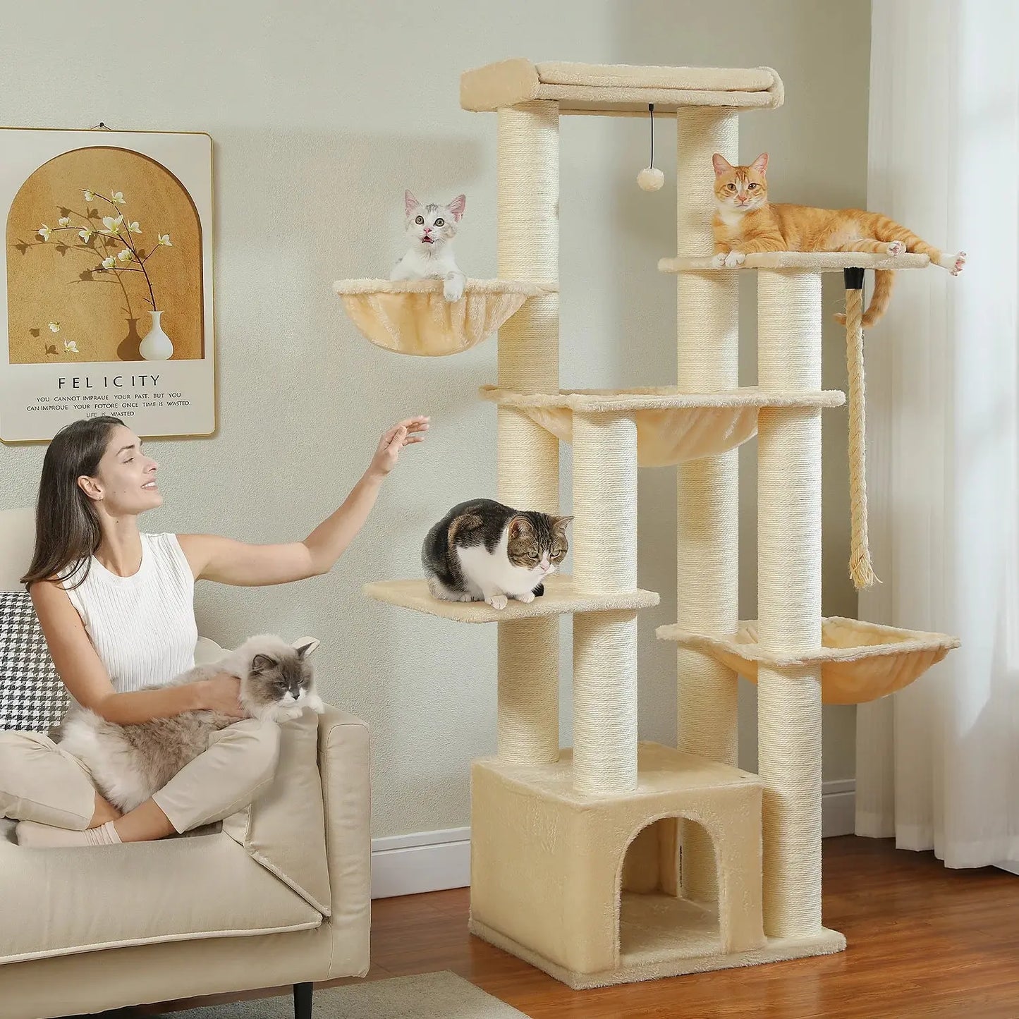 Großer Kratzbaum für große Katzen Robuster Katzenturm mit mehreren Ebenen Katzenhaus-Kletterbaum mit Hängematte 11 Sisalpfosten Große Sitzstange Fellnasenliebe123