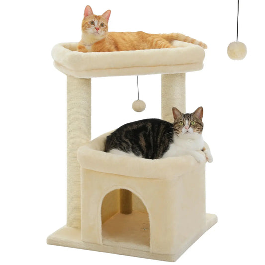 Kratzbaumturm für Hauskatzen mit privatem, gemütlichem Katzenwohnung, doppelter großer Sitzstange mit Kratzbäumen für Kätzchen Fellnasenliebe123