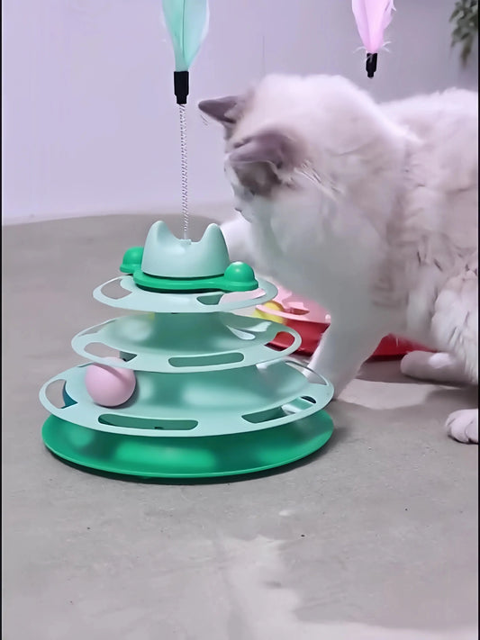 Katze Spielzeug Vier-schicht Rotierenden Track Ball Feder Stick Interaktive Für Katzen Spielzeug Raum Turm spiel bord Katze Spielzeug pet liefert Fellnasenliebe123