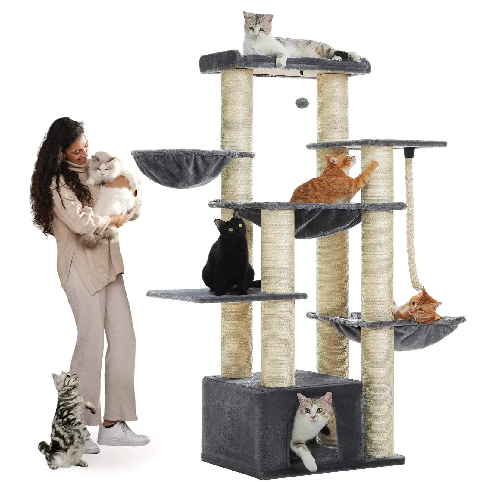 Großer Kratzbaum für große Katzen Robuster Katzenturm mit mehreren Ebenen Katzenhaus-Kletterbaum mit Hängematte 11 Sisalpfosten Große Sitzstange Fellnasenliebe123