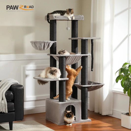 Großer Kratzbaum für große Katzen Robuster Katzenturm mit mehreren Ebenen Katzenhaus-Kletterbaum mit Hängematte 11 Sisalpfosten Große Sitzstange Fellnasenliebe123