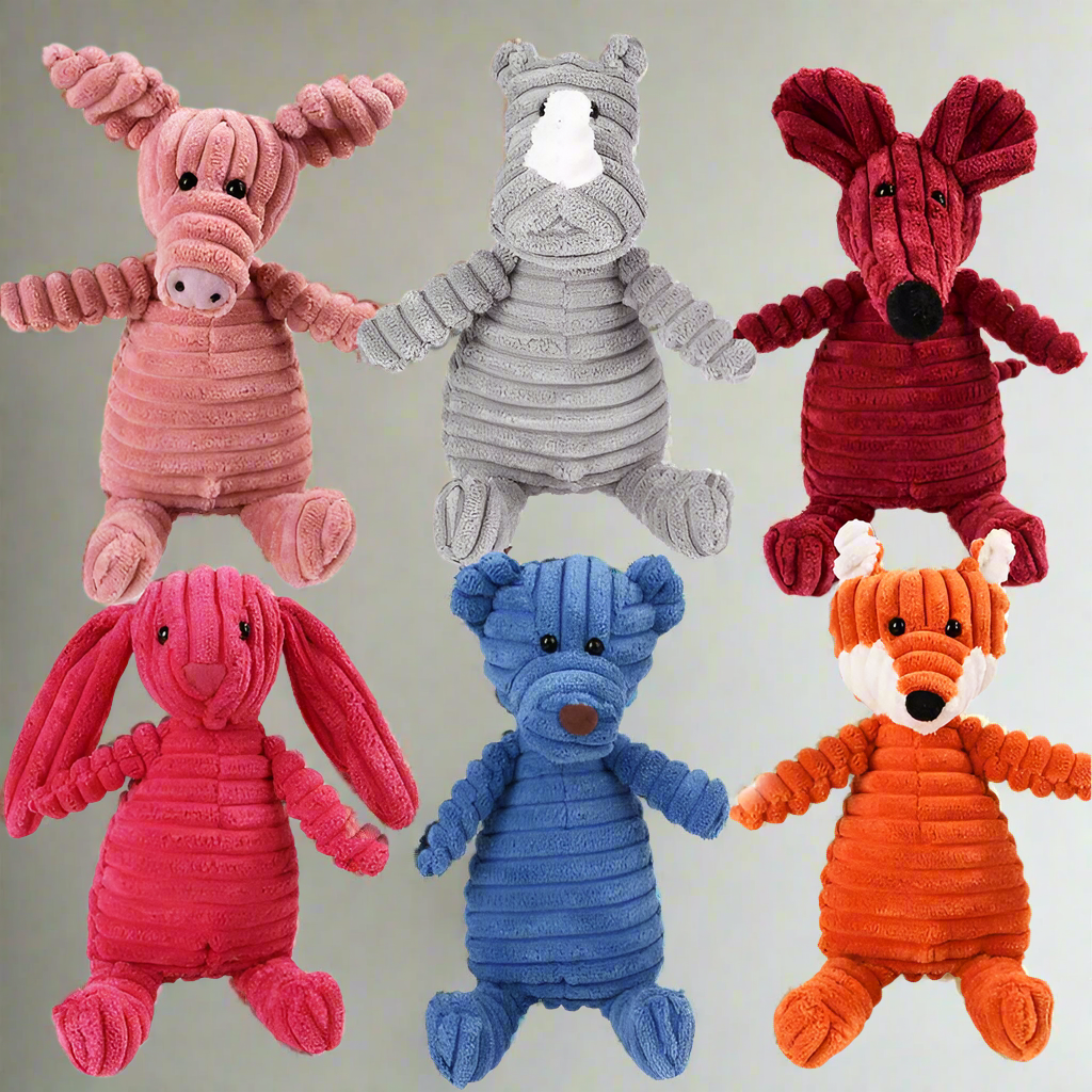 Corduroy dog toys for small and large dogs, animal plush squeaky toys for dogs