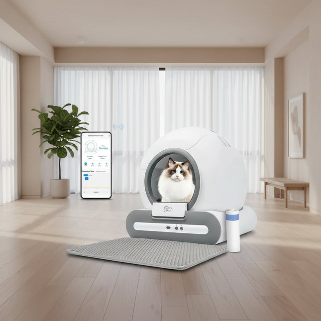 DOEL Automatische Katzentoilette, selbstreinigend, mit App-Steuerung und Katzenstreumatte, intelligente Katzentoilette für mehrere große Katzen Fellnasenliebe123