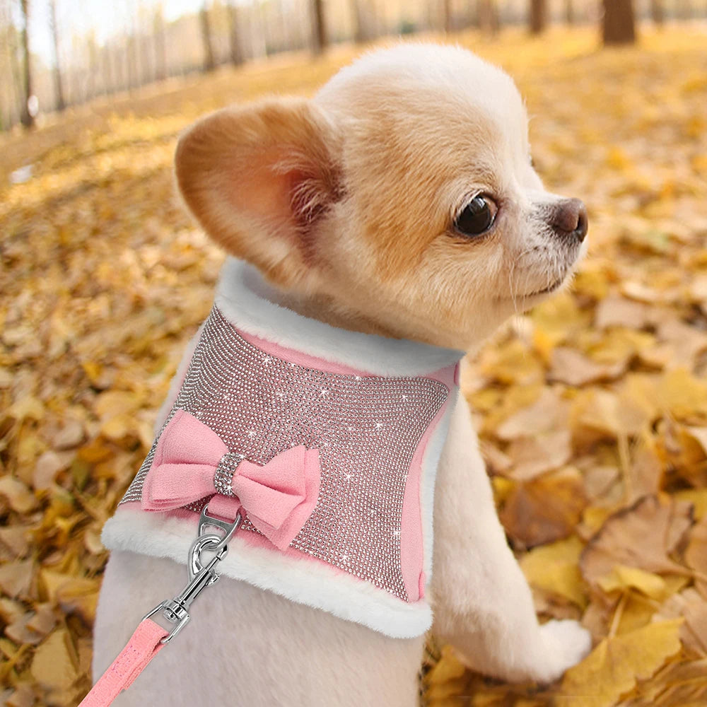 Premium Strass-Hundegeschirr mit Leine - Weiche Weste für kleine Hunde & Katzen