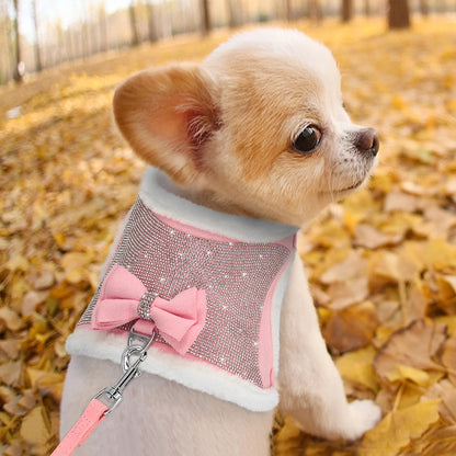 Premium Strass-Hundegeschirr mit Leine - Weiche Weste für kleine Hunde & Katzen