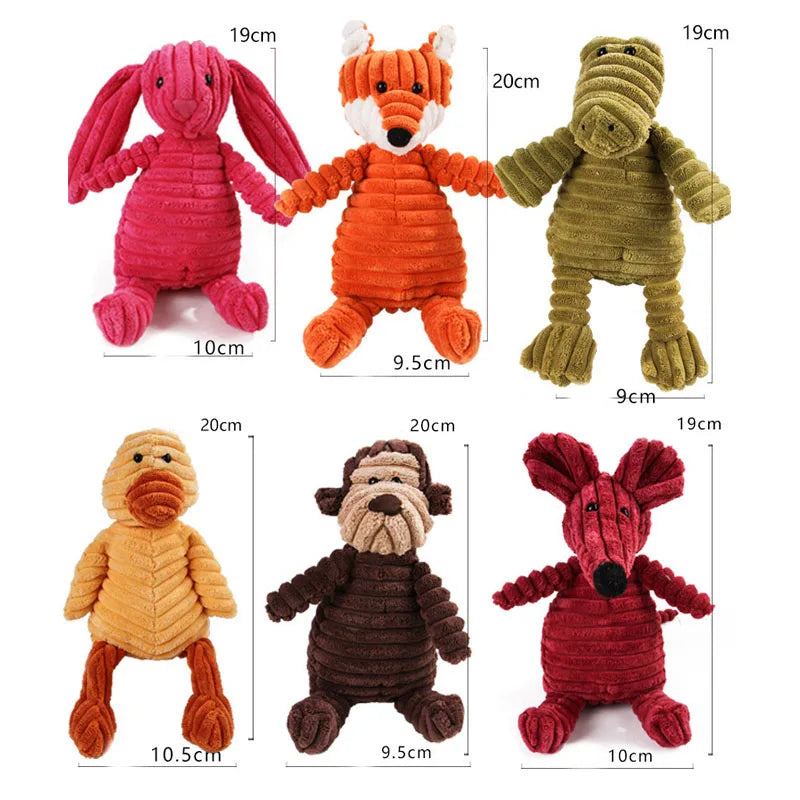 Corduroy dog ​​toys for small and large dogs, animal plush squeaky toys for dogs