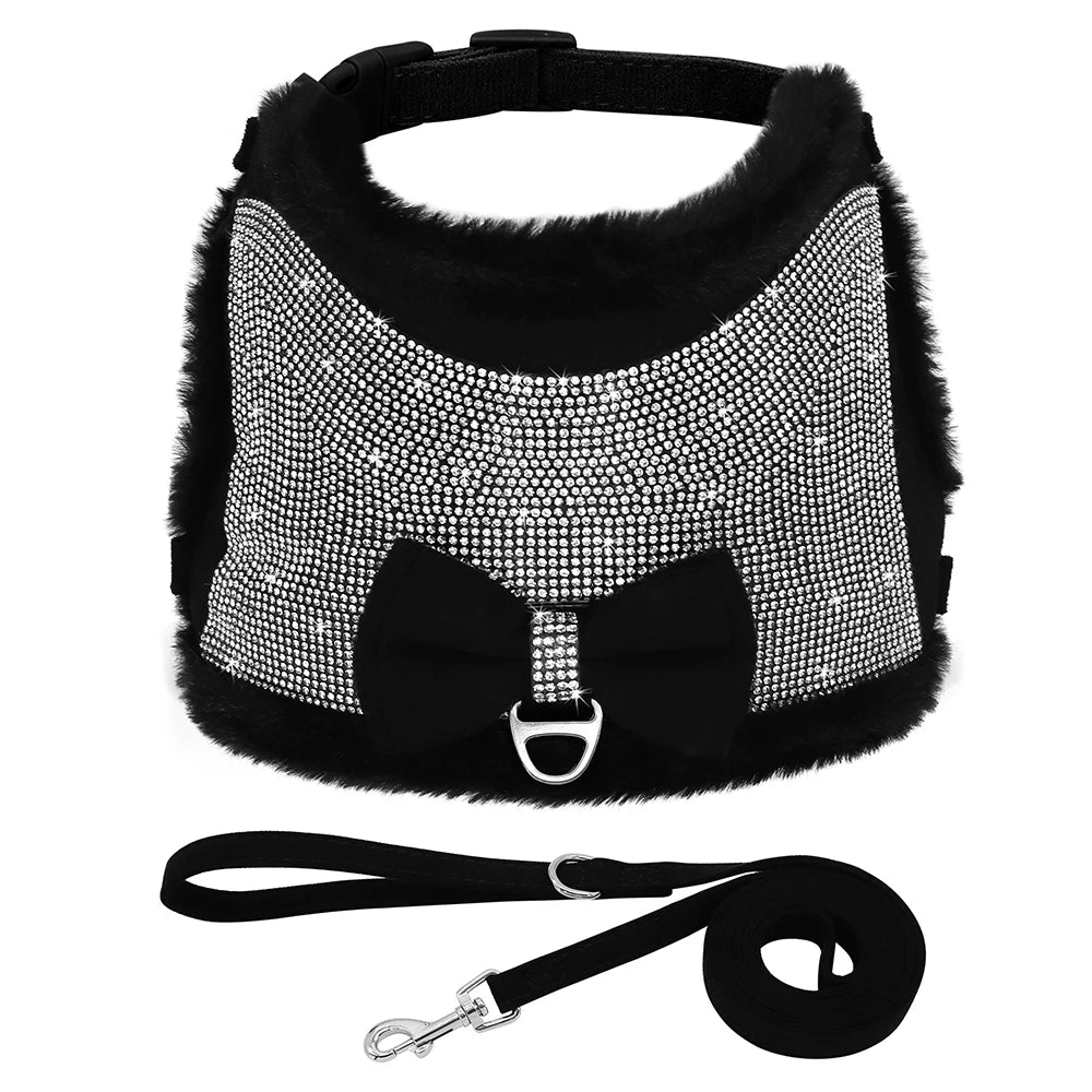 Premium Strass-Hundegeschirr mit Leine - Weiche Weste für kleine Hunde & Katzen