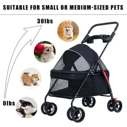 Haustier-Kinderwagen, Hunde, Katzen, Teddybär, Kinderwagen, kleiner Haustier-Kinderwagen, leicht und faltbar, geeignet für Outdoor-Reisen, Hunde- und Katzenbedarf Fellnasenliebe123