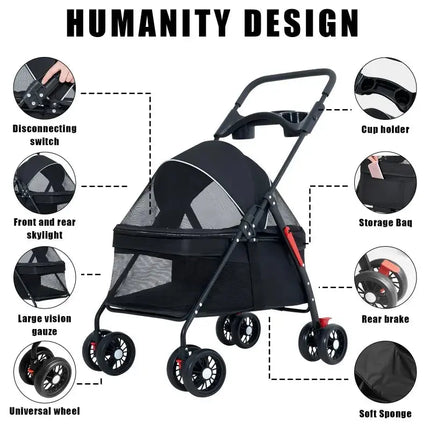 Haustier-Kinderwagen, Hunde, Katzen, Teddybär, Kinderwagen, kleiner Haustier-Kinderwagen, leicht und faltbar, geeignet für Outdoor-Reisen, Hunde- und Katzenbedarf Fellnasenliebe123