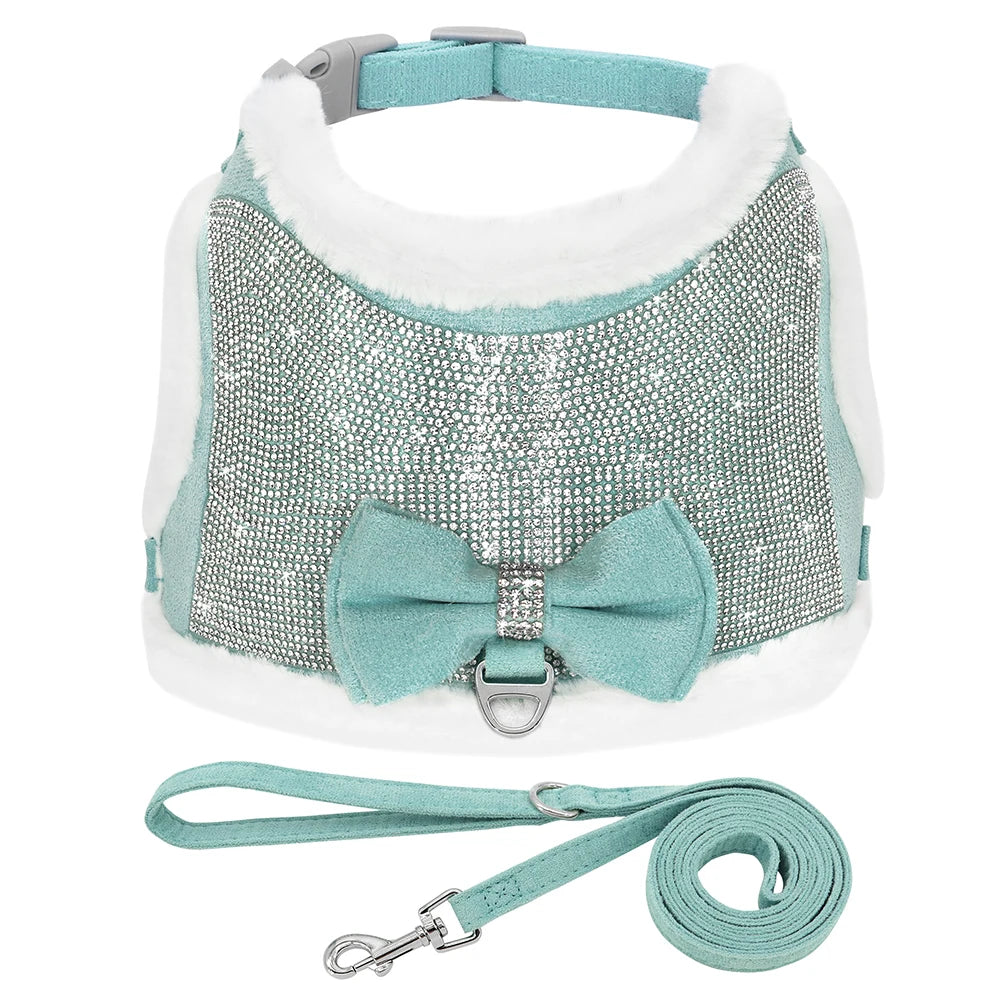 Premium Strass-Hundegeschirr mit Leine - Weiche Weste für kleine Hunde & Katzen