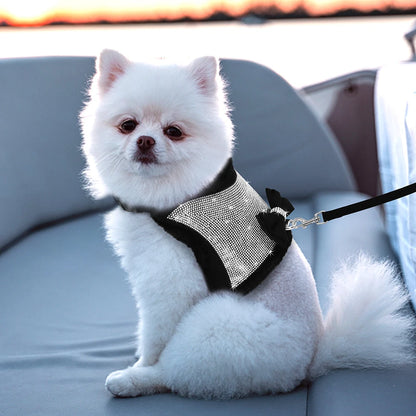Premium Strass-Hundegeschirr mit Leine - Weiche Weste für kleine Hunde & Katzen