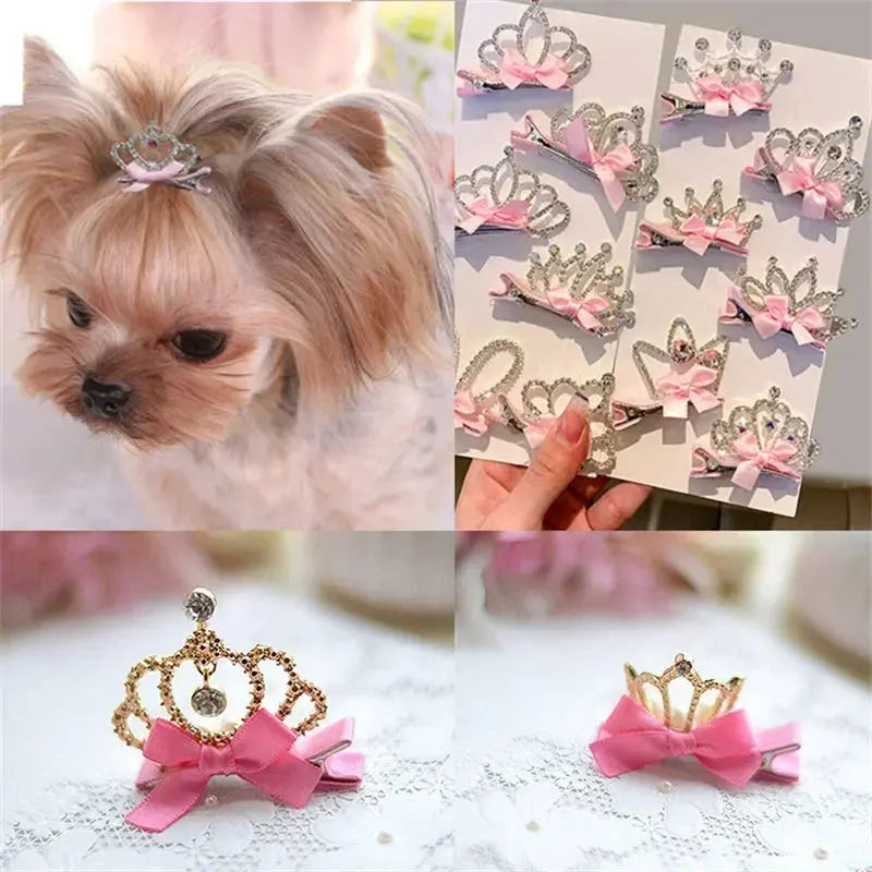 Hundezubehör, Haustierpflege für Welpen, Katzen, Hunde, Haarspange, Krone, Schleife, Haustier-Haarnadeln, Hund, mehrfarbig, Katze, Kopfbedeckung, Haustierzubehör Fellnasenliebe123