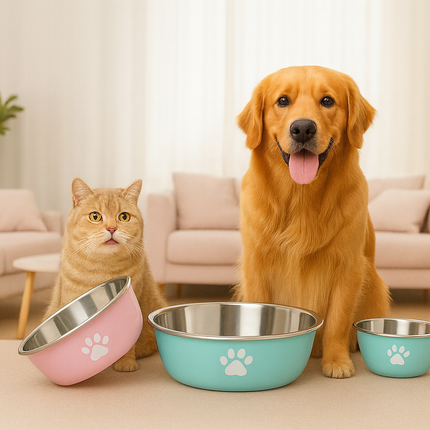 Neue Edelstahl Hund Becken Pfotenabdruck Heimtierbedarf Katzennapf Hundenapf Silikon Anti-Rutsch-Design Haustier Trinkwasser Futternapf Fellnasenliebe123