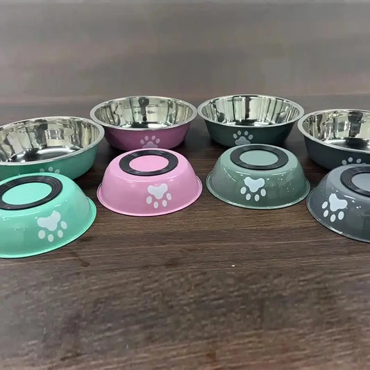 Neue Edelstahl Hund Becken Pfotenabdruck Heimtierbedarf Katzennapf Hundenapf Silikon Anti-Rutsch-Design Haustier Trinkwasser Futternapf Fellnasenliebe123