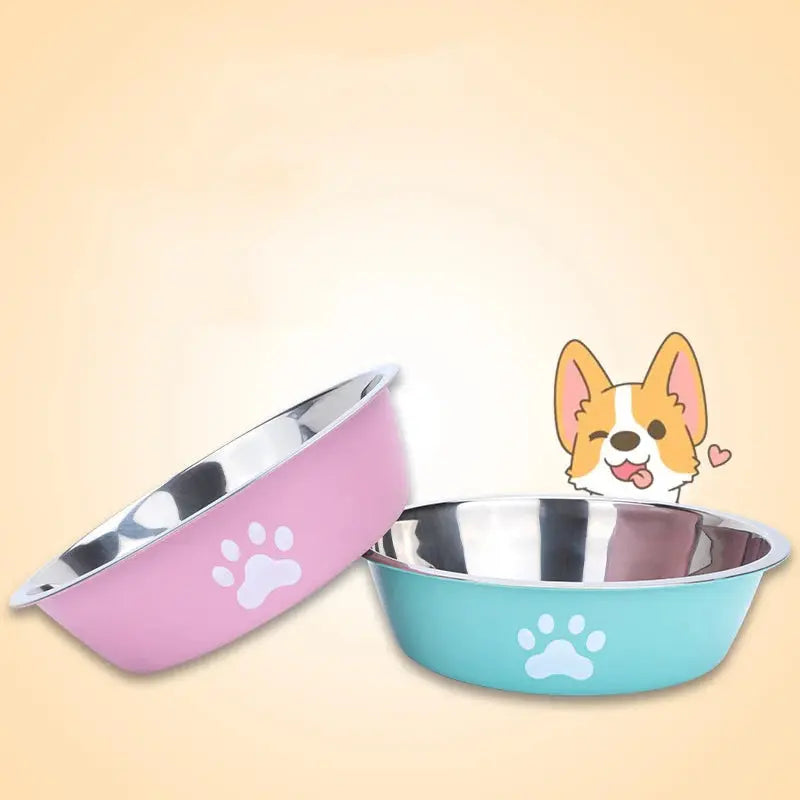 Neue Edelstahl Hund Becken Pfotenabdruck Heimtierbedarf Katzennapf Hundenapf Silikon Anti-Rutsch-Design Haustier Trinkwasser Futternapf Fellnasenliebe123