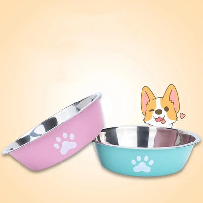 Neue Edelstahl Hund Becken Pfotenabdruck Heimtierbedarf Katzennapf Hundenapf Silikon Anti-Rutsch-Design Haustier Trinkwasser Futternapf Fellnasenliebe123