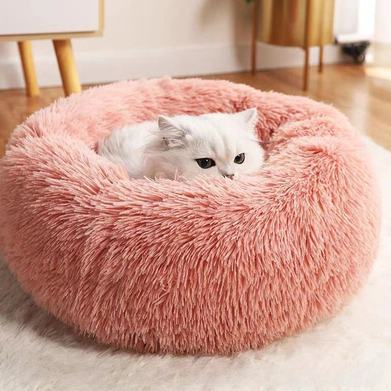 1-teiliges, bequemes, gestreiftes Plüsch-Haustierbett, geeignet für Katzen und Hunde