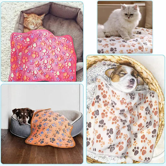 Hundebettmatte, Decke, weiche, flauschige Haustierdecke, niedliche Pfoten/Elefant-Muster, Haustier-Reisematte, warme, bequeme Decke für Katzen und Hunde Fellnasenliebe123