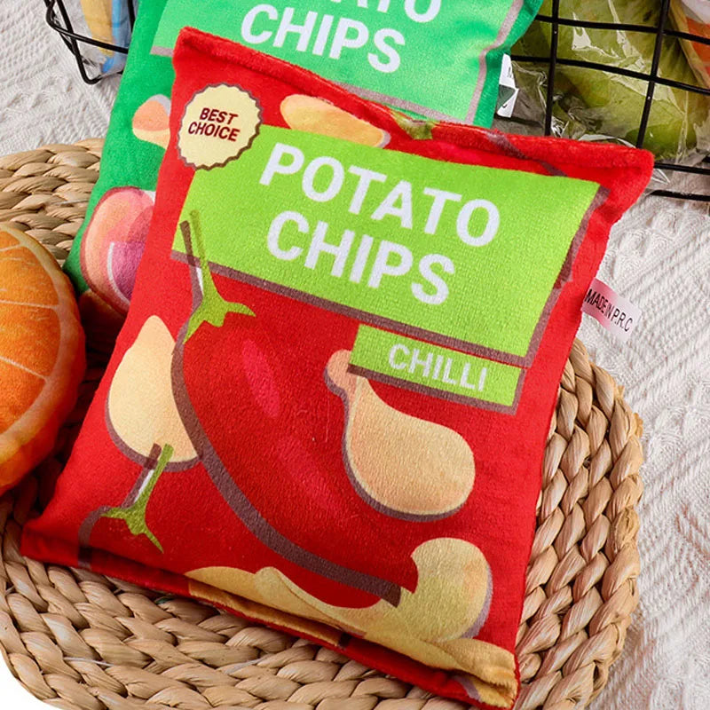 Chips-Hundespielzeug mit Quietscher - Plüsch Kauspielzeug für kleine & mittlere Hunde