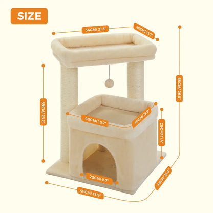 Kratzbaumturm für Hauskatzen mit privatem, gemütlichem Katzenwohnung, doppelter großer Sitzstange mit Kratzbäumen für Kätzchen Fellnasenliebe123