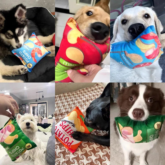 Chips-Hundespielzeug mit Quietscher - Plüsch Kauspielzeug für kleine & mittlere Hunde