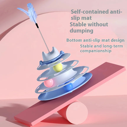 Katze Spielzeug Vier-schicht Rotierenden Track Ball Feder Stick Interaktive Für Katzen Spielzeug Raum Turm spiel bord Katze Spielzeug pet liefert Fellnasenliebe123