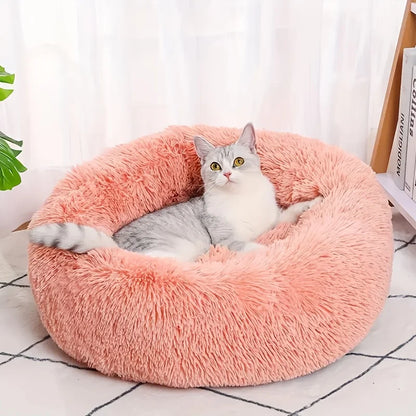 1-teiliges, bequemes, gestreiftes Plüsch-Haustierbett, geeignet für Katzen und Hunde