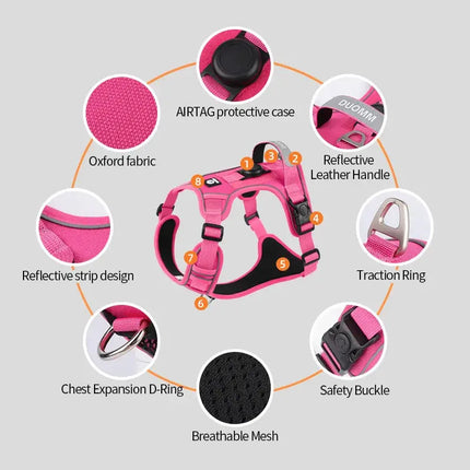 Anti-Pull-Hundegeschirr für große und mittelgroße Hunde, reflektierender, auslaufsicherer Tracker, Brustgurt, atmungsaktiv, verstellbar, Heimtierbedarf Fellnasenliebe123