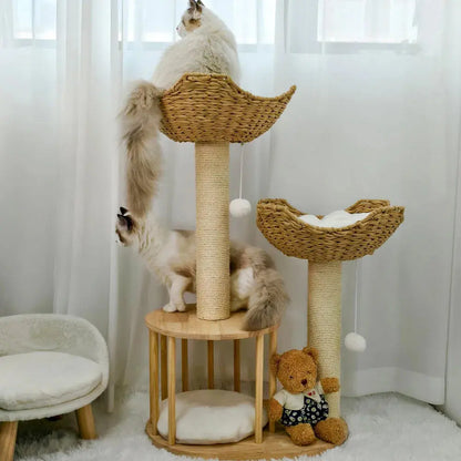 3-stöckiger Kratzbaum, gepolsterte Plüsch-Schlafensitzstangen, Kätzchen, Eigentumswohnung, Sisalseil, Kratzbäume und hängender Spielzeugturm für Kätzchen im Innenbereich Fellnasenliebe123