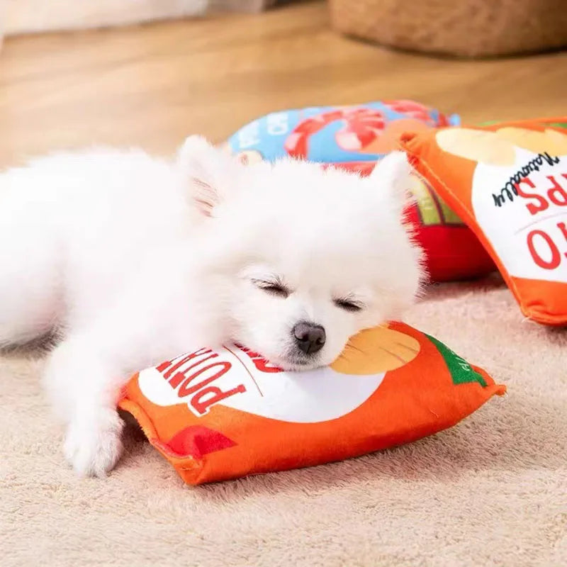 Chips-Hundespielzeug mit Quietscher - Plüsch Kauspielzeug für kleine & mittlere Hunde