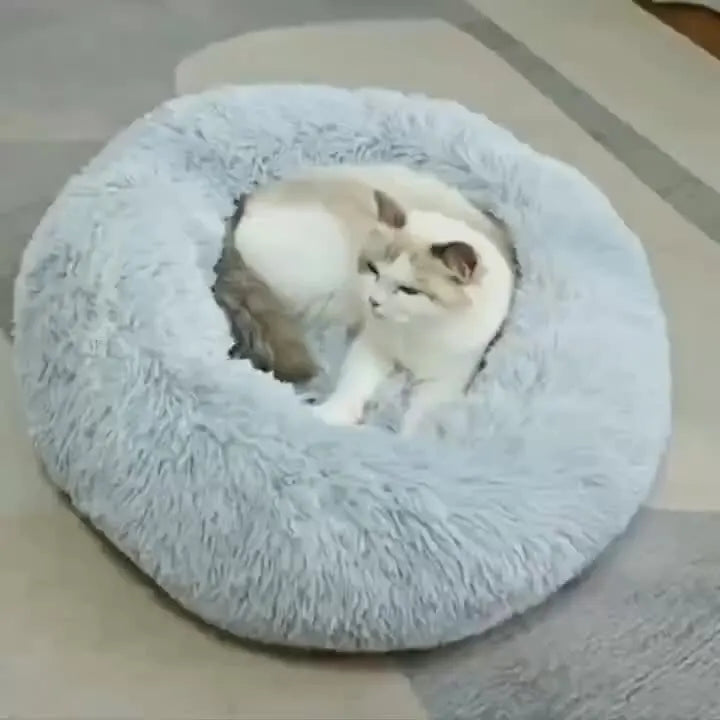 1-teiliges, bequemes, gestreiftes Plüsch-Haustierbett, geeignet für Katzen und Hunde