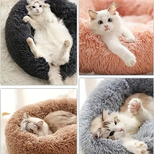 1-teiliges, bequemes, gestreiftes Plüsch-Haustierbett, geeignet für Katzen und Hunde