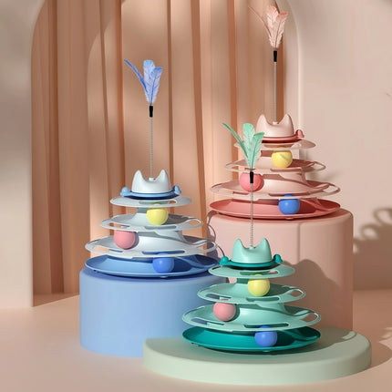 Katze Spielzeug Vier-schicht Rotierenden Track Ball Feder Stick Interaktive Für Katzen Spielzeug Raum Turm spiel bord Katze Spielzeug pet liefert Fellnasenliebe123