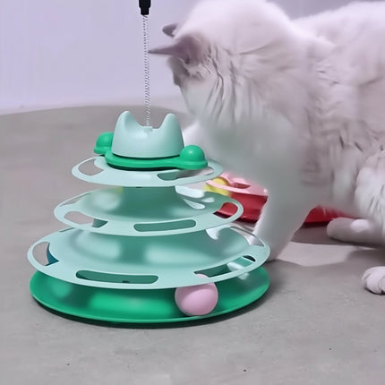 Katze Spielzeug Vier-schicht Rotierenden Track Ball Feder Stick Interaktive Für Katzen Spielzeug Raum Turm spiel bord Katze Spielzeug pet liefert Fellnasenliebe123